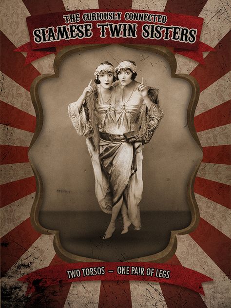 Freak Show  Poster - The Curiously Connected Siamese Twin Sisters Created in Photoshop CC Creepy Circus, Old Circus, Circus Vintage, Vintage Circus Posters, Circus Aesthetic, Creepy Carnival, Circus Sideshow, Halloween Circus, Human Oddities