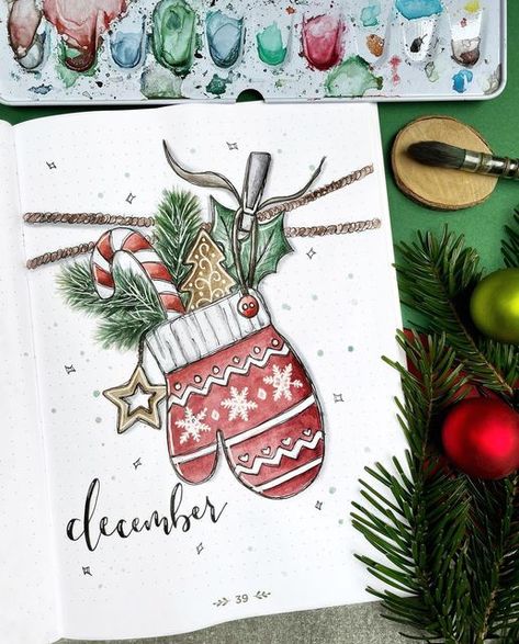 Christmas Themes Drawings, Christmas Bujo Cover, Drawing Ideas For Winter, December Bujo Calendar, Winter Bujo Ideas, Bujo Ideas December, Christmas Bujo Theme, Things To Draw Christmas Themed, Journal December Ideas