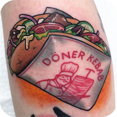 Kebab lovin' 🌮@guendouglas @taikogallery #TATTOODOAMBASSADOR Döner Kebab, Food Tattoos, Comic Tattoo, Initial Tattoo, Tattoo Magazines, Tattoo Models, Skin Art, Body Mods, Tattoo Styles