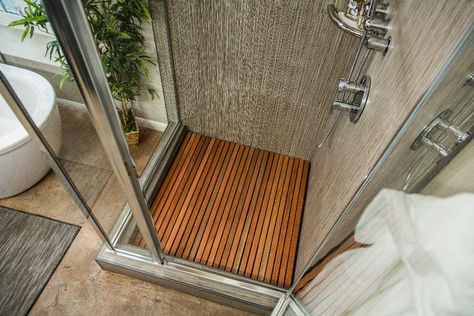 How To - Home & Family: DIY Wooden Slat Shower Floor | Hallmark Channel Wooden Shower Mat, Shower Wood Floor, Wood Shower Mat, Teak Shower Floor, Shower Floor Mat, Teak Bathroom, Teak Flooring, Family Video, Diy Flooring