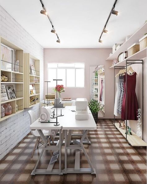 Atelier Interior, Rumah Minecraft Sederhana, Design Studio Workspace, Sewing Room Inspiration, Sewing Room Storage, Store Design Boutique, Sewing Room Design, Sewing Room Decor, Dream Craft Room