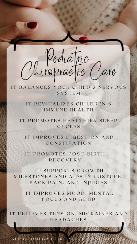 WHAT IS A PEDIATRIC CHIROPRACTOR? Pediatric chiropractic  is a specialty that concentrates on treating infants, toddlers, children, in order to help align their spine and balance their nervous system. It promotes a broad spectrum of benefits such as supporting growth milestones, enhancing immune health, aiding in digestion, improving sleep, and more.  Chiropractic adjustments on kids are safe, non-invasive, and use only light and gentle pressure to achieve optimal results. Chiropractic Social Media Content, Chiropractic Marketing Ideas, Pediatric Chiropractic, Chiro Office, Chiropractic Benefits, Wellness Topics, Chiropractic Logo, Whiteboard Ideas, Chiropractic Quotes