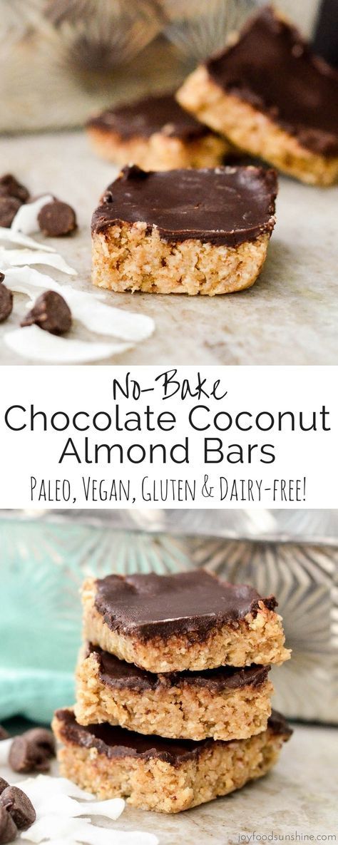 No-Bake Coconut Almond Bars Recipe! Packed full of nutritious ingredients, this healthy dessert is so easy to make! Paleo, vegan, gluten-free, dairy-free & refined sugar-free! Almond Bars Recipe, Healthy Vegan Dessert, Yummy Bars, Whole30 Recipe, Paleo Kitchen, Paleo Foods, Almond Bars, Paleo Cookies, Paleo Recipes Dessert