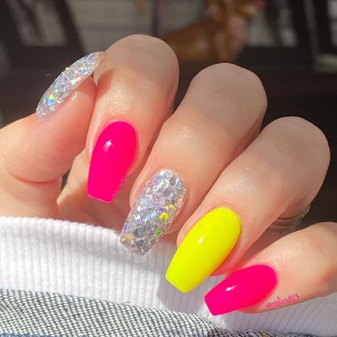 Different Shape Nails On One Hand, Pink And Yellow Nails, Dip Powder Manicure, Revel Nail Dip Powder, Revel Nail Dip, Revel Nail, Powder Manicure, Nail Dip Powder, Nail Dip