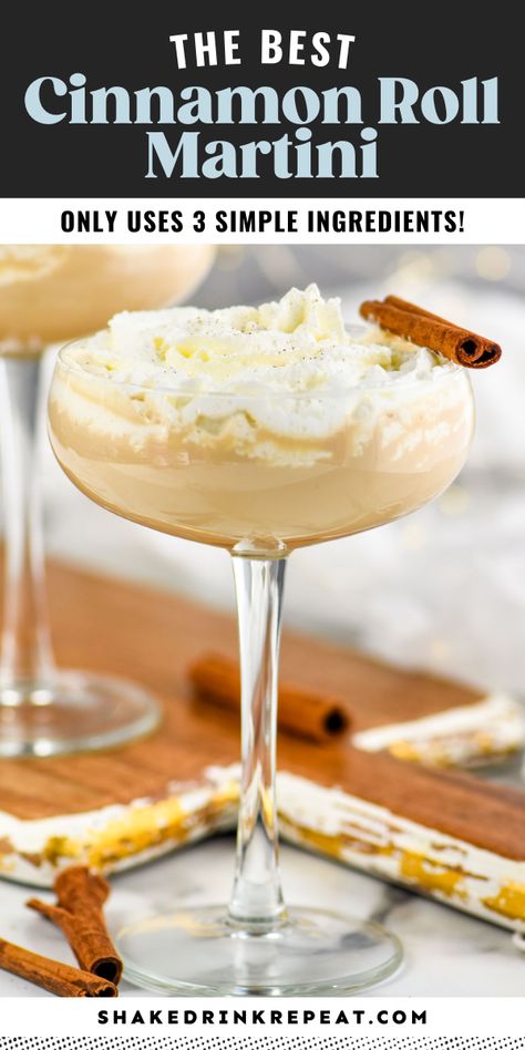 Cinnamon Liqueur Recipes, Cinnamon Drinks Alcohol, Cinnamon Alcoholic Drink, Creme Liquor Drinks, Baileys Vanilla Cinnamon Drinks, Cinnamon Cocktail Recipe, Cinnamon Roll Martini, Desert Cocktail Recipes, Creamy Alcoholic Drinks Recipes