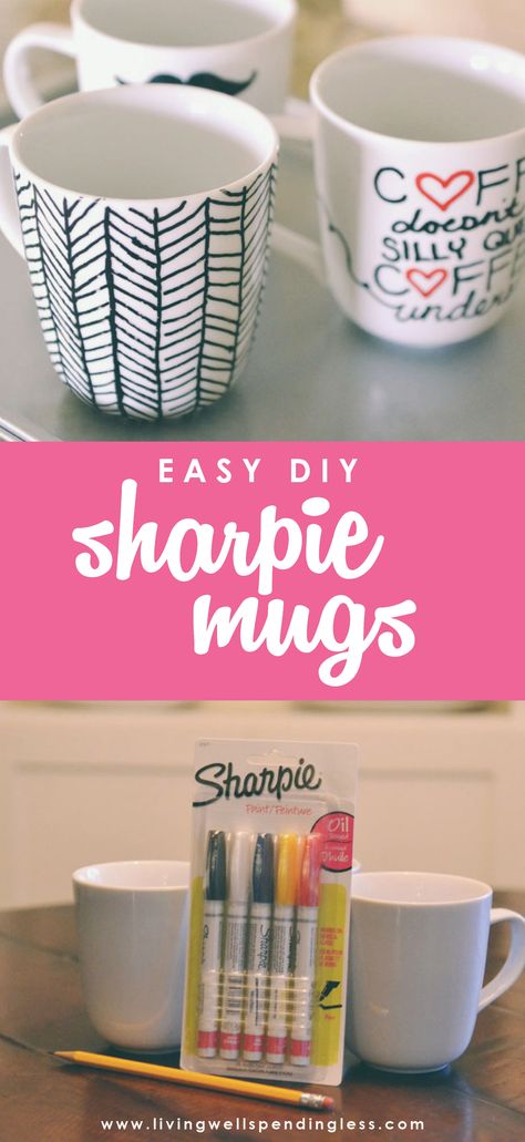 Diy Coffee Cups Sharpie, Diy Ceramic Mugs Sharpie, How To Write On Coffee Mugs Diy, Sharpie On Mug, Marker Mugs Diy Coffee Cups, Sharpie Cups Diy, Sharpie Coffee Mug Diy, Painting Cups Diy Mugs, Paint Cups Diy