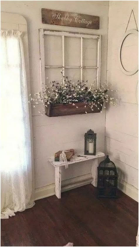 Living Room Curtains Ideas, Traditional Farmhouse Decor, Farmhouse Living Room Curtains, Room Curtains Ideas, Old Window Decor, Old Window Projects, Window Crafts, Rustic Farmhouse Living Room, Window Projects