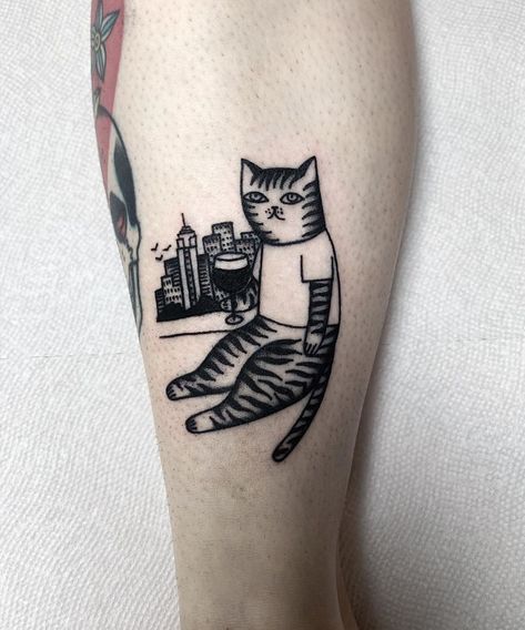 Katya Krasnova on Instagram: “🏙🍷” Katya Krasnova, Dynamic Tattoo, Petit Tattoo, Literary Tattoos, Tattoo Aesthetic, Handpoke Tattoo, Cat Tattoo Designs, Modern Tattoos, Funny Tattoos