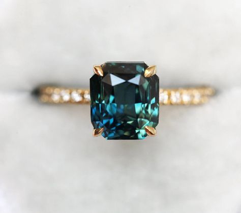 Marcela 3ct Radiant Teal Sapphire Ring with Pave Diamond Band – Capucinne Sapphire Wedding Set, Teal Sapphire Ring, Green Sapphire Engagement, Green Sapphire Engagement Ring, Pave Diamond Band, Blue Green Sapphires, Teal Sapphire, Sapphire Engagement Ring, Diamond Ring Settings