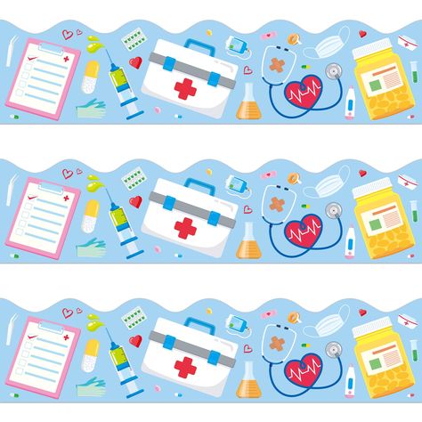 PRICES MAY VARY. 🚀 WHAT WILL YOU GET. 72pcs medical theme bulletin board borders for classroom decoration per pack, each piece measures 3" x 12", the total length is approx.72 feet. 🚀 MEDICAL THEME DESIGN. Designed with colorful medical supplies against blue background, unique and fun. Decorate your nurse classroom with these nurse bulletin board borders, add a vibrant touch. 🚀POPULAR MEDICAL DECORATION. Use nurse borders to liven up your health classroom! Create medical styles for health bul Medical Classroom Decor, Medical Bulletin Board Ideas, Hospital Bulletin Board, Nursing Education Board Ideas, Nursing Bulletin Board Ideas Hospital, Nurse Office Decor Ideas, Nursing Unit Bulletin Board Ideas, Nurse Bulletin Board Ideas, Medical Classroom