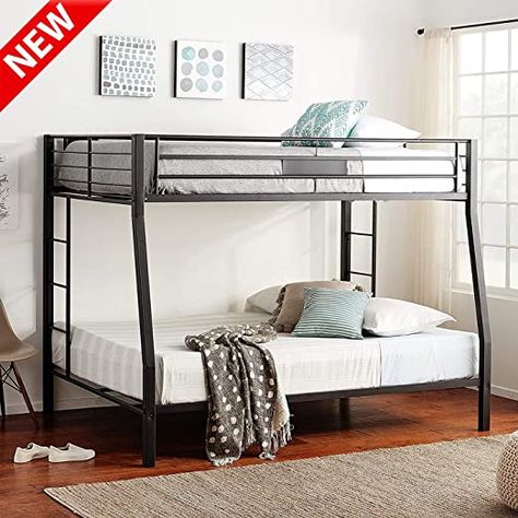 Jresboen Updated Version & Stronger Bunk Bed, Industrial Style Thicken Metal Bunk Bed Frame with 2 Side Ladders and Guard Rails for Kids Girls Boys and Adults (Full XL Over Queen) Contemporary Bunk Beds, Queen Bunk Bed, Adult Bunk Beds, Bunk Bed Frame, Queen Bunk Beds, Metal Bunk Bed, Metal Bunk Beds, Youth Bedroom, Top Beds