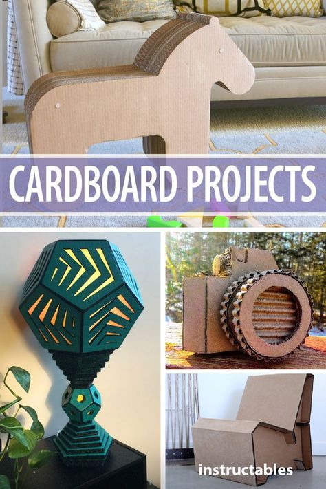 Check out these 20 + projects you can make from cardboard! #upcycle #reuse #toys #furniture #kids #lighting #lasercut #cat Upcycle Cardboard, Cardboard Decor, Cardboard Box Diy, Cardboard Projects, Cardboard Crafts Kids, Cardboard Creations, Carton Diy, Cardboard Crafts Diy, Cardboard Design