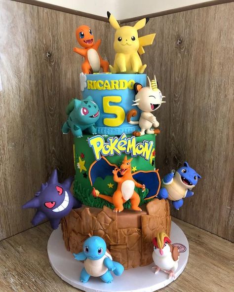 Pokemon Cake 2 Tier, Pokemon Theme Birthday Party Ideas, Pokemon Cake Mewtwo, Pokémon Themed Party, Pokemon Number Cake, Pokemon 4th Birthday Party, Pokemon Birthday Cake Ideas, Pokemon Birthday Cake Boys, Pokemon Cake Birthday