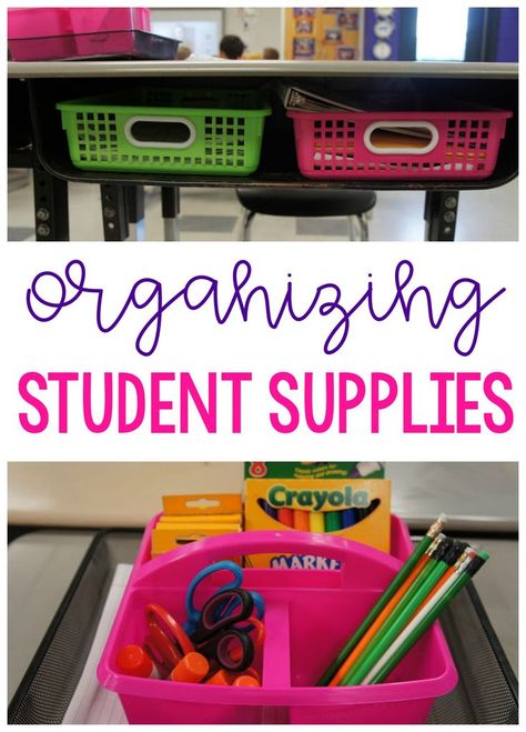 Student Supply Organization, Student Desk Organization, Classroom Supplies Organization, Classroom Organization Elementary, Student Supplies, Social Studies Activities, School Desks, Education Organization, First Grade Classroom