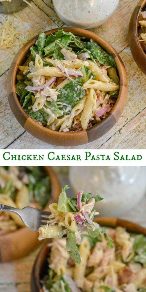 Who knew you could combine your favorite side salad with a a bit of pasta, and make a bit of kitchen magic like this Chicken Caesar Pasta Salad. It's quick, easy, and so darn tasty. It's a perfect family supper side dish, or an equally yummy lighter meal option. Chicken Caesar Pasta, Caesar Pasta Salad, Caesar Pasta, Resep Pasta, Chicken Caesar Pasta Salad, Family Supper, Yummy Pasta, Resep Salad, One Pot Dinners