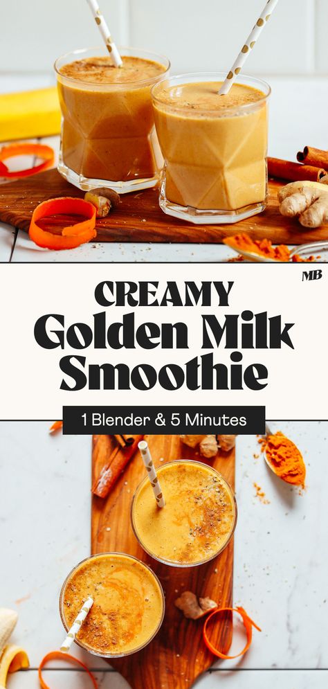 Golden Milk Smoothie, Vegan Breakfast Smoothie, Golden Milk Recipe, Spirulina Smoothie, Turmeric Smoothie, Milk Smoothie, Creamy Smoothies, Minimalist Baker, Best Smoothie Recipes