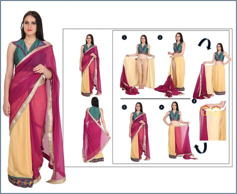 Etash MAGIC Saree- Wrap around Style that can be worn in just few steps follow the steps mentioned in the picture - Skirt Up - HOOK - Rotate - Pin. An absolute look alike of a normal saree that can be worn in less than 40 seconds Normal Saree, Saree Wearing, Indian Woman, Look Alike, The Picture, Wrap Around, Skirt Fashion, Saree Designs, Duster Coat