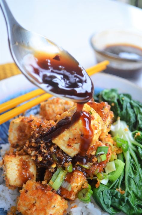 Panko Tofu Baked, Tofu Recipes Teriyaki, Panko Tofu, Air Fryer Teriyaki Tofu, Panko Crusted Tofu, Terriyaki Tofu, Hiyayakko Tofu, Crusted Tofu, Tofu Steak