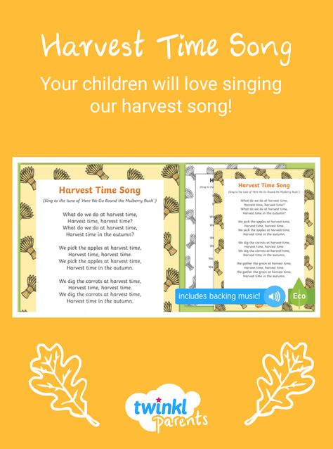 Singing our harvest time song will help your early years child identify sound patterns and learn through repetition of verses. Great for EYFS kids this harvest season. #twinkl #twinklparents #autumn #harvest #eyfs #eyfssong Harvest Poems For Kids, Harvest Songs For Toddlers, Harvest Songs Preschool, Harvest Eyfs, Harvest Poems, Zoo Room, September Lessons, Healthy Harvest, Owl Babies