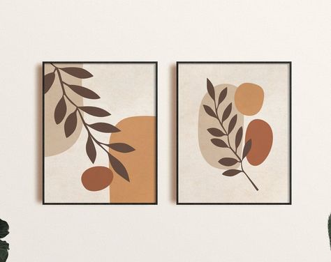 BlossomDesignStore - Etsy India Mid Century Modern Art Print, Tropical Art Print, Geometric Shapes Art, Boho Painting, Art Mid Century Modern, Abstract Leaf, Bohemian Wall Art, Simple Canvas Paintings, Art Mid Century