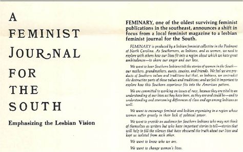 Feminary - Writing & Publishing about Lesbian Feminist Issues | Durham Civil and Human Rights Map Feminist Magazine, Feminist Women, Triangle Area, Feminist Movement, Radical Feminism, Feminist Quotes, University Of North Carolina, Feminist Art, Durham