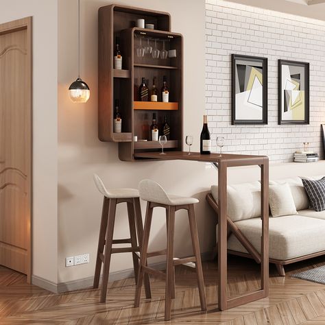 Nordic folding bar table household high foot simple modern wall wine cabinet living room creative partition cabinet porch cabinet Folding Balcony, Small Bar Table, Bar Table Design, Mini Bar At Home, Small Bars For Home, Home Bar Counter, Home Bar Ideas, Bar Counter Design, Home Bar Cabinet