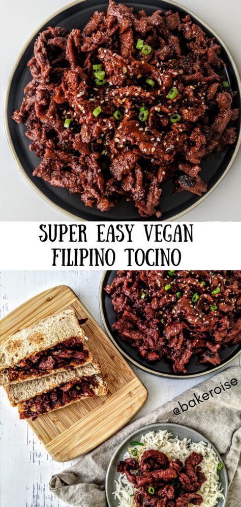 Pinoy Vegan Recipes, International Vegetarian Recipes, Vegan Filipino Food, Vegan Filipino Recipes, Philippine Breakfast, Biscuit Dessert Recipes, Tocino Recipe, Vegan Filipino, Seitan Recipe