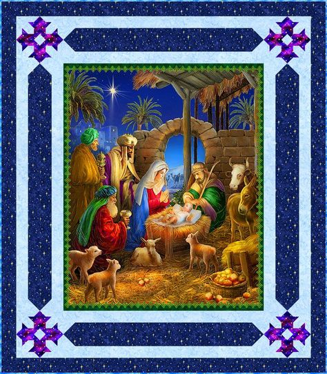 Celebrate Christmas this year with this classic nativity scene free quilt pattern! Panel Quilt Patterns, Heirloom Quilt, Quilt Border, Wall Quilts, Panel Quilts, Christmas Quilts, Wise Men, Christmas Quilt, Christmas Nativity