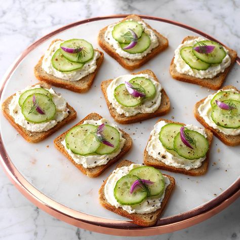 Cucumber sandwiches make a perfect springtime appetizer. Use white bread for a more traditional take.