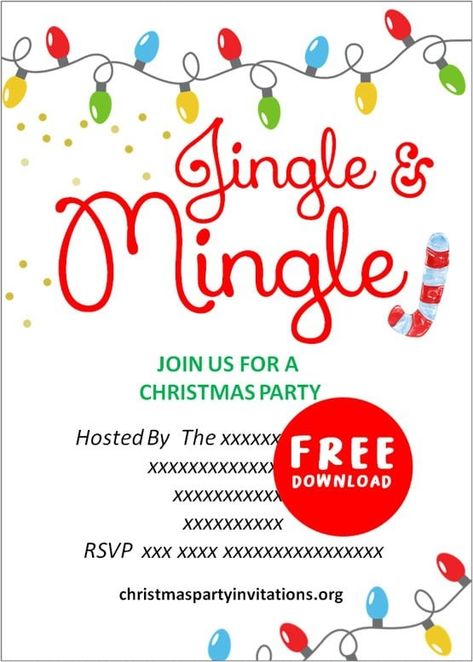 Jingle and Mingle Christmas Invitations Christmas Invitations Jingle And Mingle Party Decorations, Jingle And Mingle Party Ideas, Christmas Invites Ideas, Country Christmas Invitations, Office Christmas Party Invitation, Free Christmas Invitation Templates, Christmas Party Invitations Free, Christmas Party Invitations Printable, Christmas Party Host