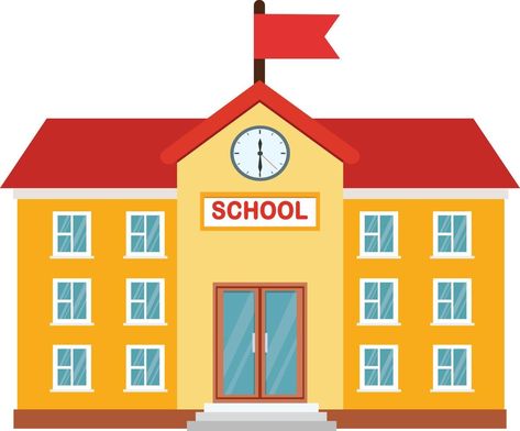 Picture Of School Buildings, Picture Of School Cartoon, School Building Pictures, School Drawing Building Easy, School Cartoon Building, School Vector Illustration, Cute School Building, My School Drawing For Kids, School Illustration Building