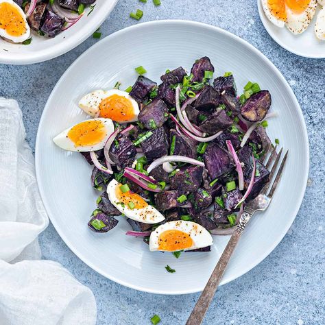 Purple Sweet Potato Salad, Purple Potato Recipe, Purple Potato Salad, Purple Potato Recipes, Salad Apple, Warm Potato Salads, Purple Sweet Potato, Purple Potatoes, Recipe Dinner