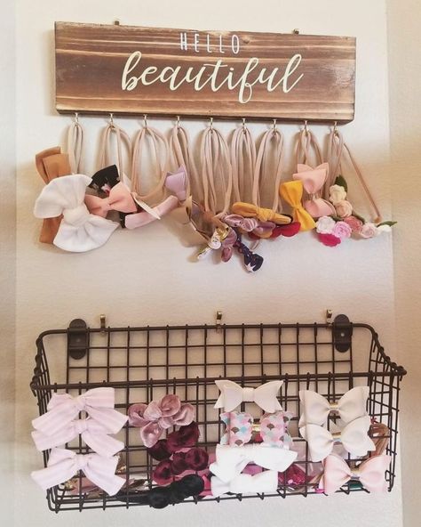 #babygirlroom #ikeanursery #nurseryroom Pacifier Storage Nurseries, Boho Bow Holder Diy, Nursery Headband Organization, Baby Headband Organization, Baby Girl Bow Storage, Bow Storage Nursery, Diy Girl Nursery Decor, Nursery Bow Organization, Baby Girl Cow Nursery