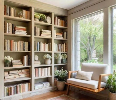 French Country Library, Modern Farmhouse Library, Farmhouse Library, Cottage Library, Meadow House, Cottage Office, Library Room, Home Library Design, Cottage Interior