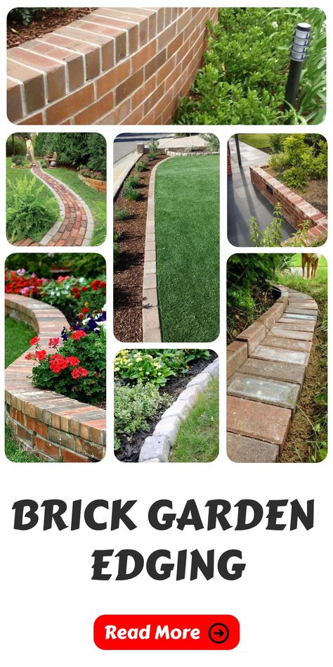 This year's brick garden edging designs offer a blend of tradition and innovation. See how incorporating red, white, and black bricks can transform your garden borders into works of art. With a focus on DIY projects and recycled materials, learn how to craft curved, square, and round edging that enhances your landscaping. Detailed ideas for small gardens and retaining walls ensure that every space can enjoy the beauty of brick. Brick Landscaping Edging, Brick Edged Lawn, Landscape With Bricks, Brick Retaining Wall Garden, Brick Landscape Edging, Brick Retaining Wall, Garden Ideas Budget, Brick Wall Gardens, Garden Ideas Budget Backyard