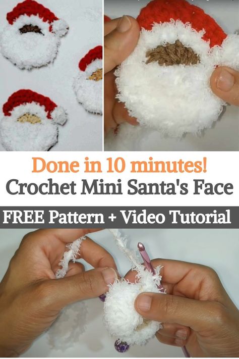 Crochet Ear Warmers, Santa Crochet, Easy Beginner Crochet Patterns, Santa Claus Face, Crochet Christmas Ornaments Free, Crochet Knit Sweater, Mini Christmas Ornaments, Crochet Snowflake, Christmas Crochet Patterns Free