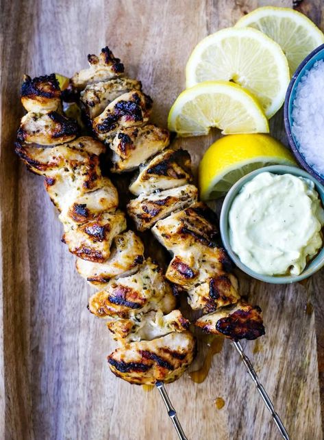 Greek Yogurt Marinated Chicken, Greek Feast, Marinating Chicken, Greek Chicken Kabobs, Greek Marinated Chicken, Yogurt Marinated Chicken, Recipe Categories, Modern Honey, Grilled Chicken Kabobs