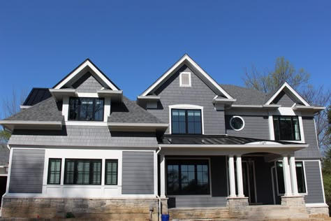 James Hardie Night Gray Siding | Olivette, MO (63131) | Siding Express Light Grey Hardy Board Houses, Night Gray James Hardie Siding, Gray Slate Hardie Siding, James Hardie Iron Gray Siding, Night Gray House Exterior, Night Grey Hardie Siding, James Hardie Night Gray, James Hardie Night Gray Siding, Night Gray Hardie Siding