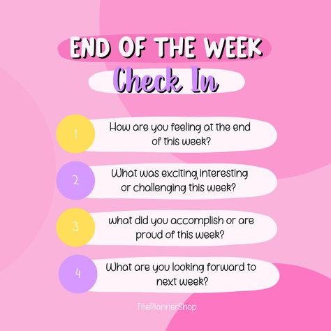 End Of The Week Check In. Weekly Check In Journal Prompts, Weekly Reflection Prompts, Group Check In Questions, Weekly Journaling Prompts, Weekly Reflection Questions, How To Reflect On Yourself, End Of The Week Check In, End Of Week Check In, Weekly Check In Questions