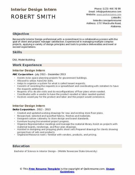 Interior Design Intern Resume Samples | QwikResume Interior Designer Resume, College Student Resume, Intern Resume, Interior Design Resume, Resume Summary Examples, Internship Resume, Sample Resume Templates, Education Resume, Part Time Job