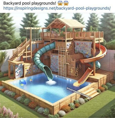 Deck Piscina, Kids Backyard Playground, Dream Backyard Pool, Backyard Kids Play Area, Pool Slide, Backyard Pool Landscaping, Backyard Playground, Backyard Play, Have Inspiration