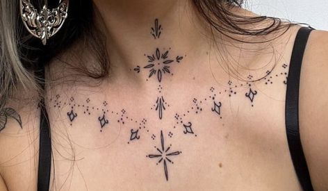 Small Chest Ornament Tattoo, Boho Neck Tattoo, Jugular Notch Tattoo, Minimal Throat Tattoo, Small Under Chin Tattoo Woman, Delicate Throat Tattoo, Ornamental Collarbone Tattoo, Simple Throat Tattoo, Ornamental Collar Bone Tattoo