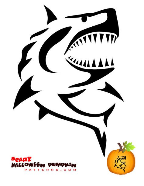 Shark Pumpkin Carving, Shark Pumpkin, Shark Template, Shark Halloween, Pumpkin Carving Patterns Free, Beginner Patterns, Halloween Pumpkin Stencils, Pumpkin Patterns, Pumpkin Stencils