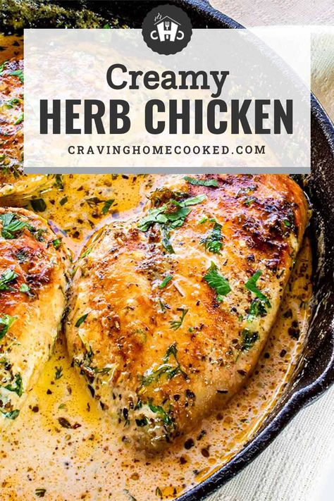 A Creamy Herb Chicken with an incredibly flavorful rub, and covered in a herbaceous silky cream sauce. This is one chicken dish that is impressive and is sure to become a family favorite. #creamyherbchicken #recipe Creamy Chicken Drumsticks, Creamy Thyme Chicken, Chicken Herbs, Creamy Grilled Chicken, Creamy Drumstick Chicken Recipes, Creamy Herbed Chicken, Herb Baked Chicken, Buffet Chicken Dishes, Creamy Herb Chicken Recipes