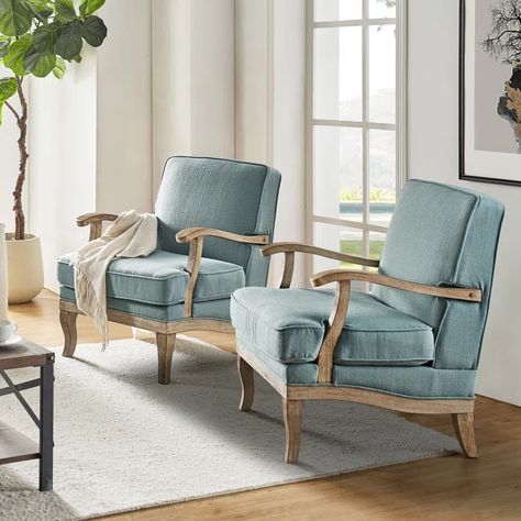 Lark Manor Amilio 28 inches Wide Polyester Armchair & Reviews | Wayfair Farmhouse Armchair, Comfy Living Room, Blue Armchair, Upholstered Armchair, Living Room Furniture Chairs, Upholstered Arm Chair, Accent Chairs For Living Room, Living Design, Living Room Chairs