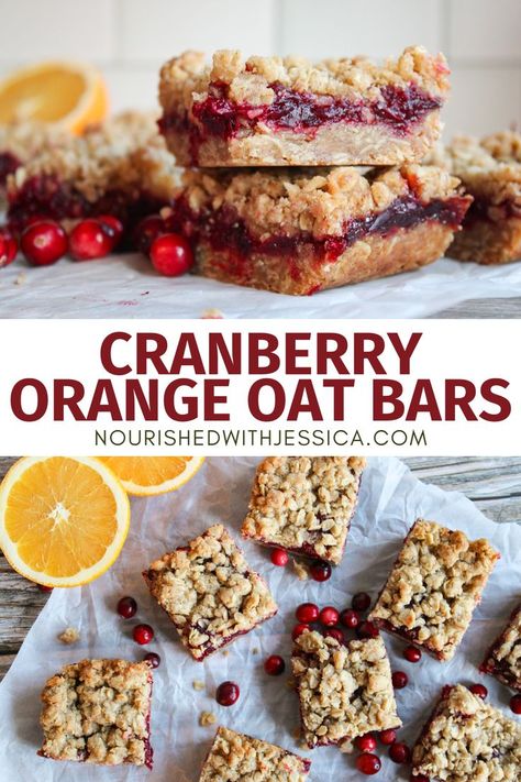 Turn Thanksgiving leftovers into a sweet treat with these Cranberry Orange Oat Bars! This easy recipe uses cranberry sauce, fresh orange zest, and a buttery oat base to create a dessert bursting with holiday flavors. A touch of cinnamon adds warmth, making these bars perfect for Christmas baking or holiday gatherings. Make these homemade, from-scratch bars for a simple, festive dessert everyone will love! Cranberry Recipes Healthy, Cranberry Filling, Holiday Dessert Recipes Easy, Fresh Cranberry Recipes, Homemade Bars, Cranberry Bars, Tart Dessert, Make Ahead Desserts, Holiday Dessert Recipes