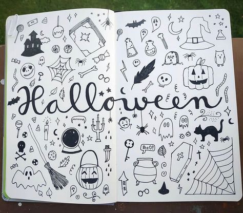 Halloween Bullet Journal Ideas, Ideas De Halloween, Cute Halloween Doodles, Halloween Bujo, Bujo October, Halloween Bullet Journal, Bullet Journal Halloween, Spooky Doodles, Cute Halloween Drawings