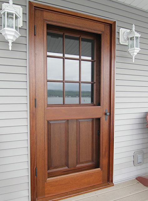 Front Door With Screen, Open Kitchen Design, Wood Storm Doors, Glass Storm Doors, Wooden Screen Door, Diy Screen Door, Storm Doors, Wood Front Doors, House Front Door