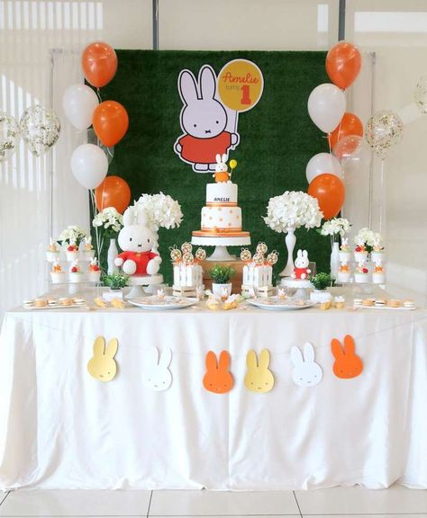 loving the dessert table at this Miffy 1st Birthday Party!! See more party ideas and share yours at CatchMyParty.com #miffy #1stbirthday #desserttable Miffy Birthday, Miffy Party, Iphone Theme Ideas, Bunny Birthday Party, Girly Birthday Party, Iphone Theme, Barbie Birthday Party, Bunny Party, Bunny Birthday