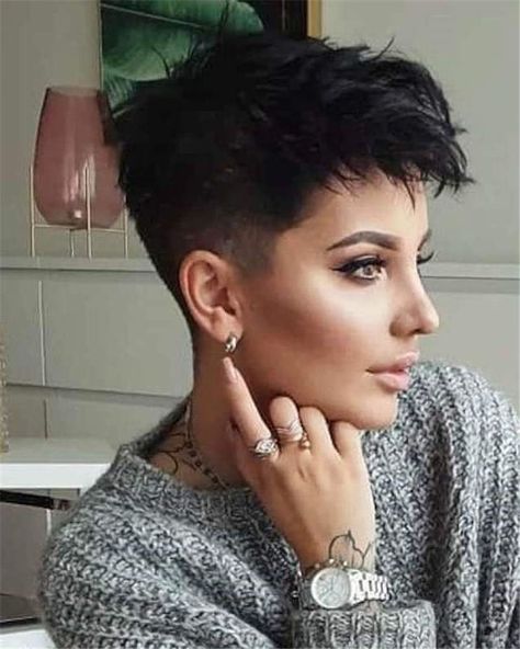 Short Black Hair, Funky Short Hair, Pixie Haircut For Thick Hair, Short Hair Trends, Short Hair Undercut, Short Grey Hair, Super Short Hair, Bangs Short, Short Hairstyles For Thick Hair